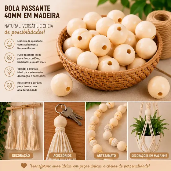 Bola Passante 40Mm Em Madeira Com 500G