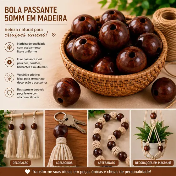 Bola Passante 50Mm Em Madeira Com 500G