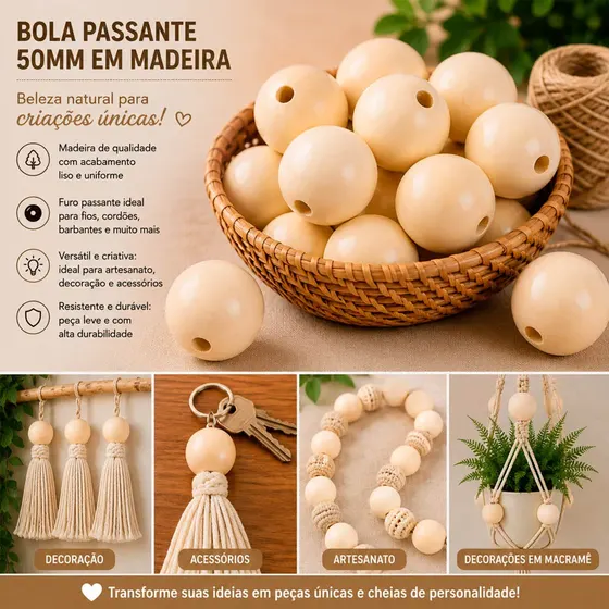 Bola Passante 50Mm Em Madeira Com 500G