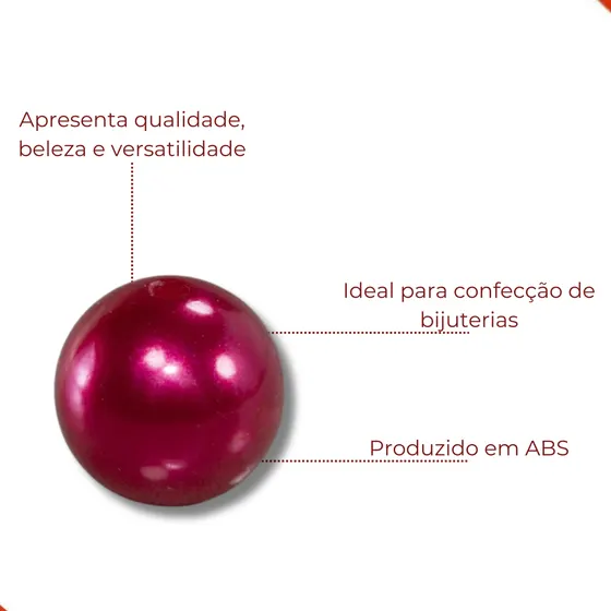 Perola Inteira Com Furo 10Mm Em Abs Com 500Gr 201 - Vermelho Z1