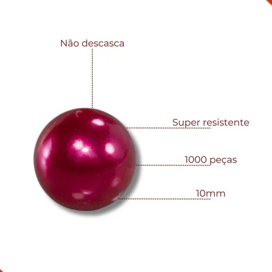 Perola Inteira Com Furo 10Mm Em Abs Com 500Gr 201 - Vermelho Z1