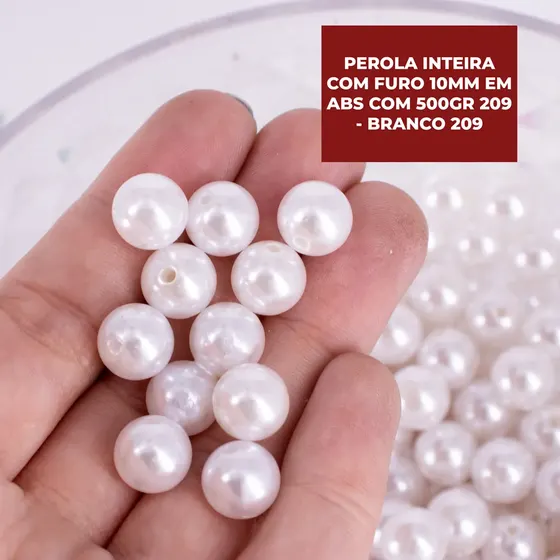 Perola Inteira Com Furo 10Mm Em Abs Com 500Gr 209 - Branco 209
