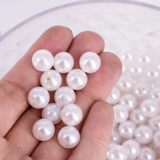 Perola Inteira Com Furo 10Mm Em Abs Com 500Gr 209 - Branco 209