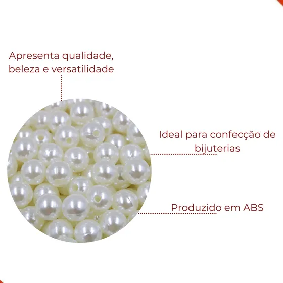 Perola Inteira Com Furo 10Mm Em Abs Com 500Gr 224 - Perola 224