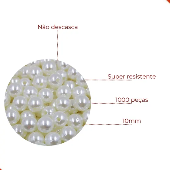Perola Inteira Com Furo 10Mm Em Abs Com 500Gr 224 - Perola 224