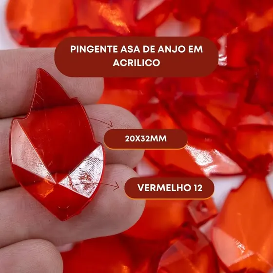 Pingente Asa De Anjo 20X32Mm Em Acrilico Com 500Gr 012 - Vermelho 12