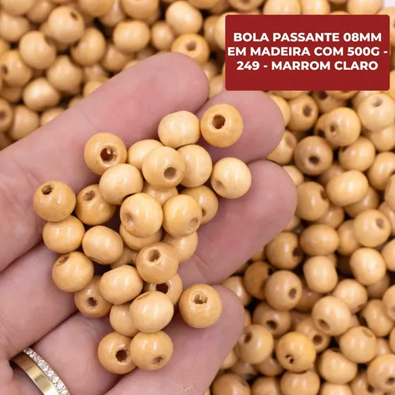 Bola Passante 08Mm Em Madeira Com 500G