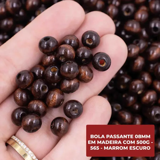 Bola Passante 08Mm Em Madeira Com 500G