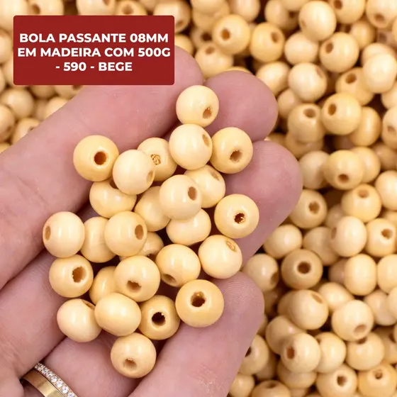 Bola Passante 08Mm Em Madeira Com 500G
