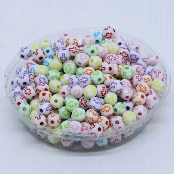 Bola Com Cruz Passante 08Mm Em Acrilico Com 50Gr 209 - Branco 209