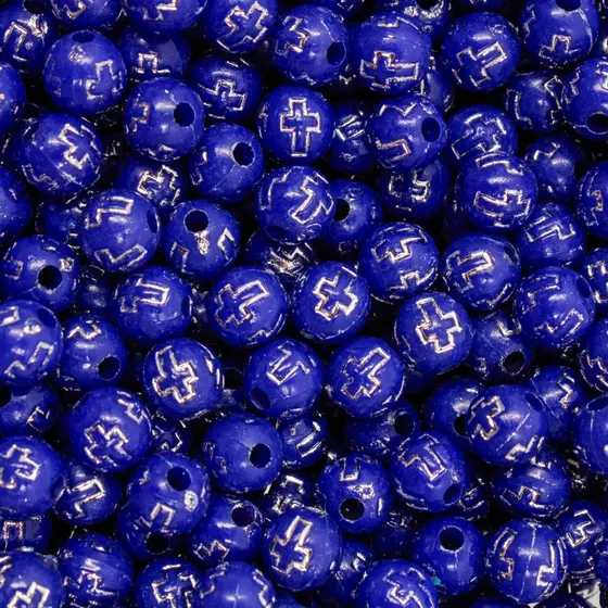 Bola Com Cruz Passante 08Mm Em Acrilico Com 50Gr - Azul + Prata