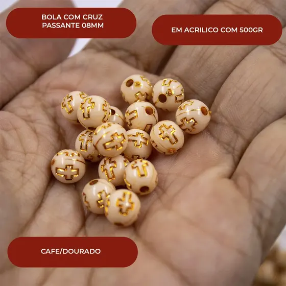 Bola Com Cruz Passante 08Mm Em Acrilico Com 500Gr