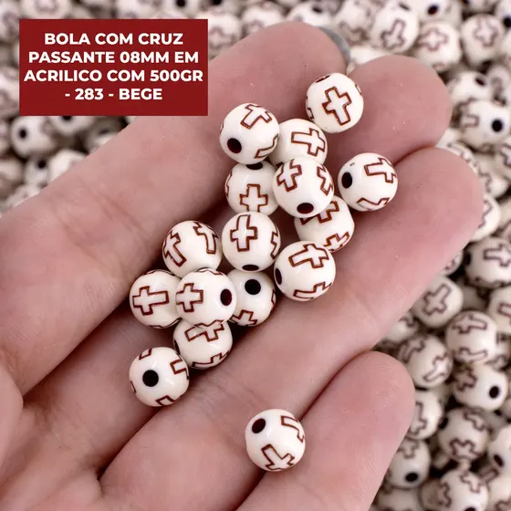 Bola Com Cruz Passante 08Mm Em Acrilico Com 500Gr