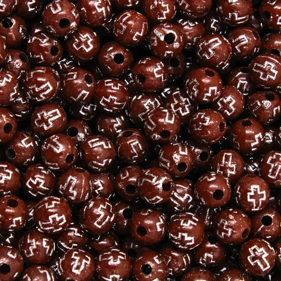 Bola Com Cruz Passante 08Mm Em Acrilico Com 500Gr - Marrom Com Prata
