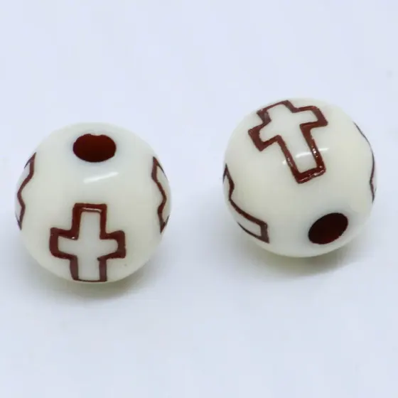 Bola Com Cruz Passante 08Mm Em Acrilico Com 500Gr 645 - Bege E Marrom Mesclado