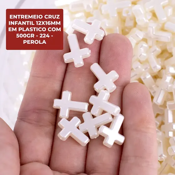 Entremeio Cruz Infantil 20X10Mm Em Plastico Com 500Gr