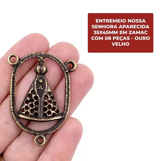 Entremeio Nossa Senhora Aparecida 35X45Mm Em Zamac Com 08 Pecas - Ouro Velho