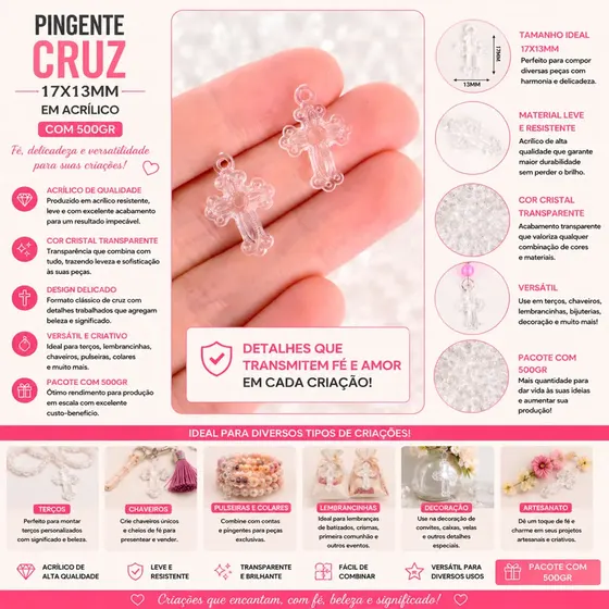 Pingente Cruz 17X13Mm Em Acrilico Com 500Gr
