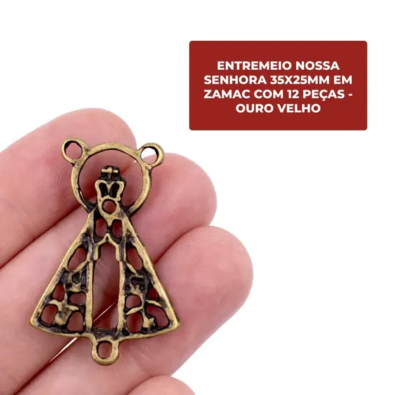 Entremeio Nossa Senhora 35X25Mm Em Zamac Com 12 Pecas - Ouro Velho