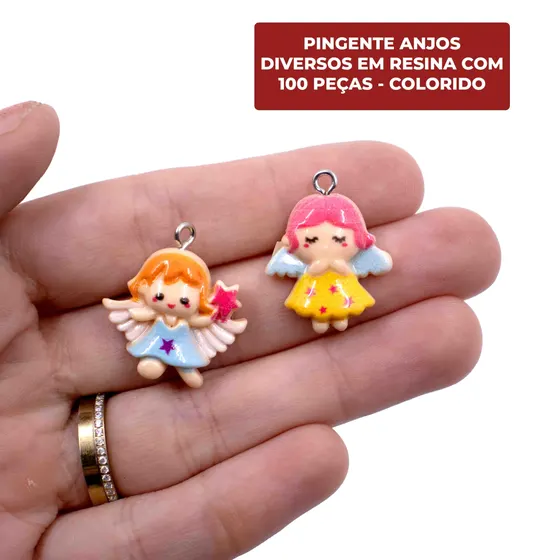 Pingente Anjos Diversos Em Resina Com 100 Pecas