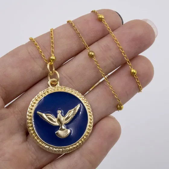 Pingente Pomba Espirito Santo Resinado 28Mm Em Zamac Com 10 Pecas - Azul Royal