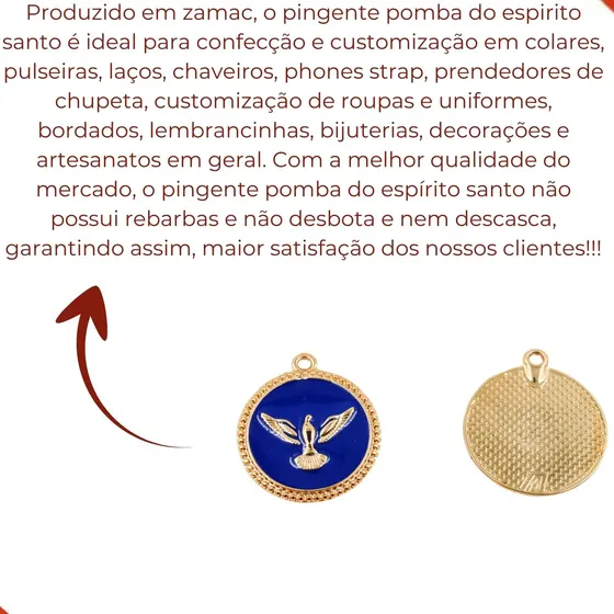 Pingente Pomba Espirito Santo Resinado 28Mm Em Zamac Com 10 Pecas - Azul Royal