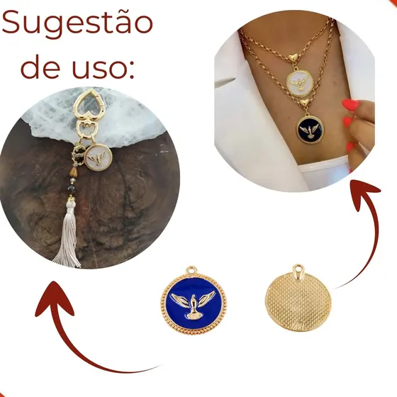 Pingente Pomba Espirito Santo Resinado 28Mm Em Zamac Com 10 Pecas - Azul Royal