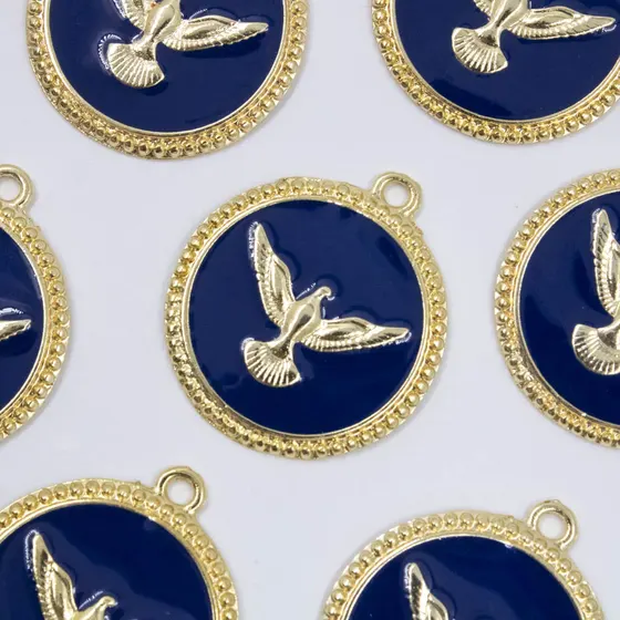 Pingente Pomba Espirito Santo Resinado 28Mm Em Zamac Com 10 Pecas - Azul Royal