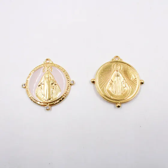 Pingente Nossa Senhora Das Gracas Resinado Com Strass Em Zamac Com 06 Pecas