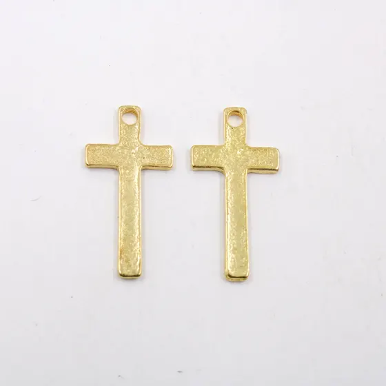Pingente Cruz Simples 21.5 Mm Em Zamac Com 100Gr - Dourado