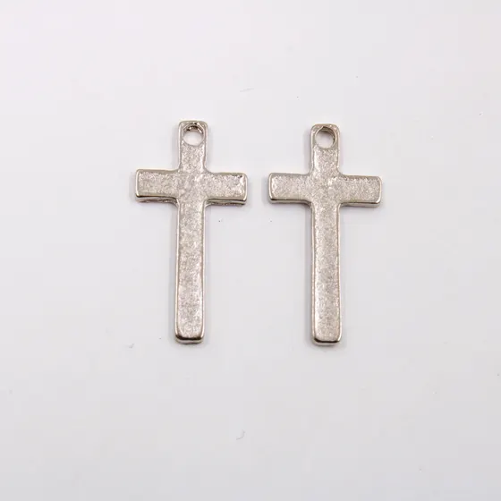 Pingente Cruz Simples 21.5 Mm Em Zamac Com 100Gr - Niquel