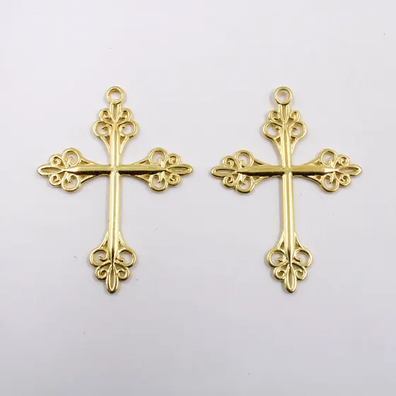 Pingente Cruz Arabescada 58 Mm Em Zamac Com 100Gr - Dourado