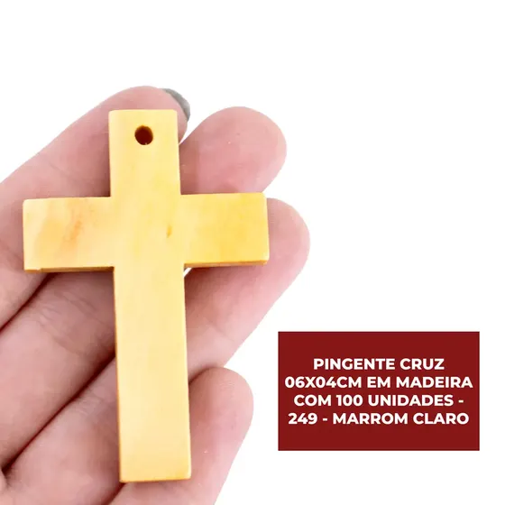 Pingente Cruz 06X04Cm Em Madeira Com 100 Unidades