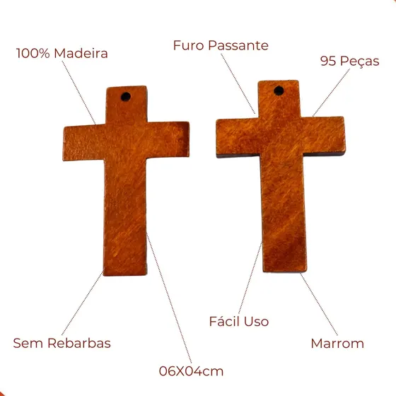 Pingente Cruz 06X04Cm Em Madeira Com 100 Unidades