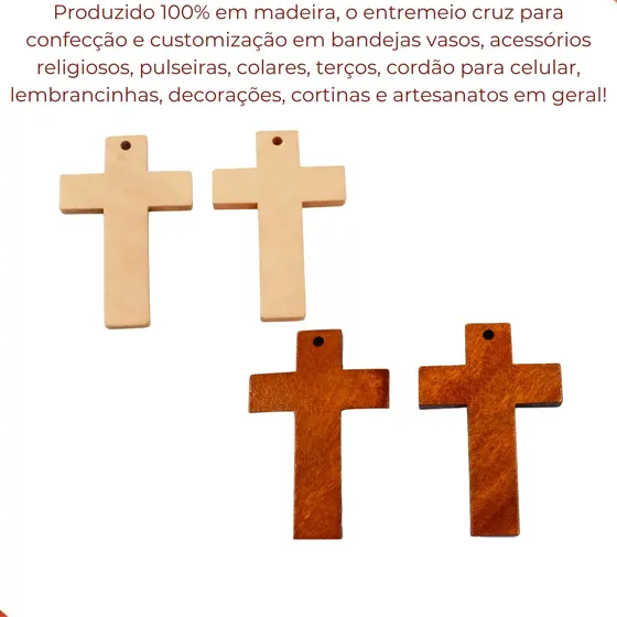 Pingente Cruz 06X04Cm Em Madeira Com 100 Unidades
