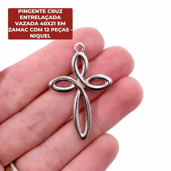 Pingente Cruz Entrelacada Vazada 40X21 Em Zamac Com 12 Pecas - Niquel