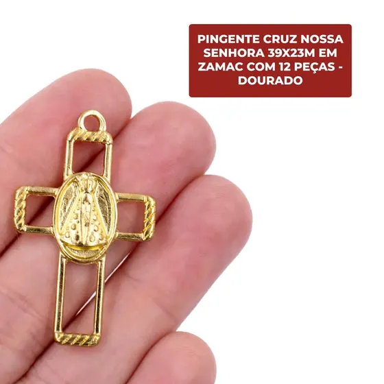 Pingente Cruz Nossa Senhora 39X23M Em Zamac Com 12 Pecas - Dourado