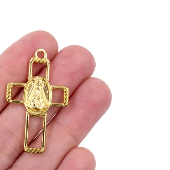 Pingente Cruz Nossa Senhora 39X23M Em Zamac Com 12 Pecas - Dourado