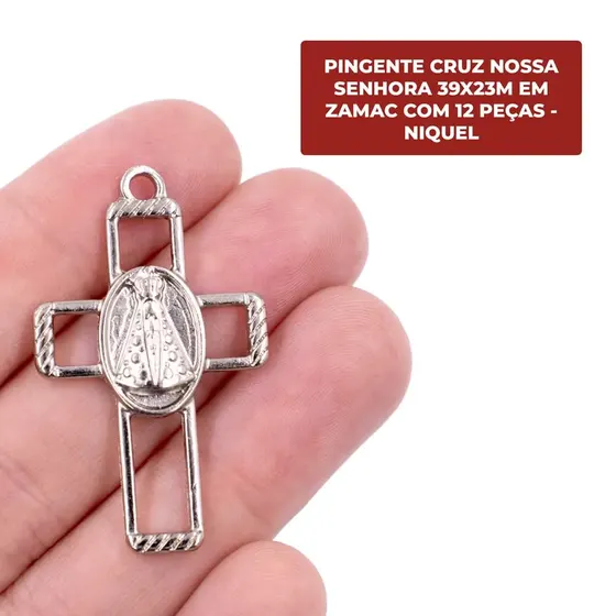 Pingente Cruz Nossa Senhora 39X23M Em Zamac Com 12 Pecas - Niquel