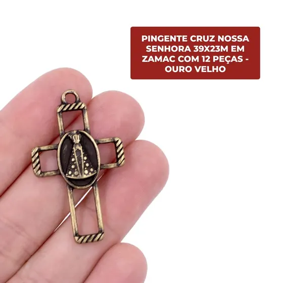Pingente Cruz Nossa Senhora 39X23M Em Zamac Com 12 Pecas - Ouro Velho