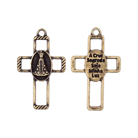Pingente Cruz Nossa Senhora 39X23M Em Zamac Com 12 Pecas - Ouro Velho