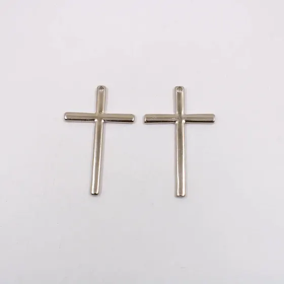 Pingente Cruz Lisa 61X38Mm Em Zamac Com 12 Pecas - Niquel