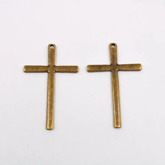 Pingente Cruz Lisa 61X38Mm Em Zamac Com 12 Pecas - Ouro Velho