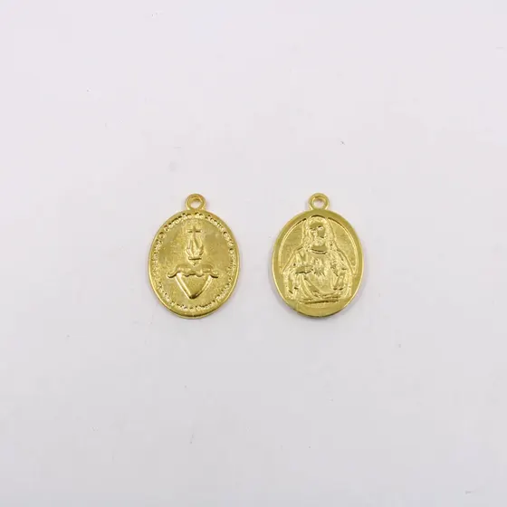 Pingente Medalha Coracao De Cristo 29Mm Em Zamac Com 12 Pecas - Dourado