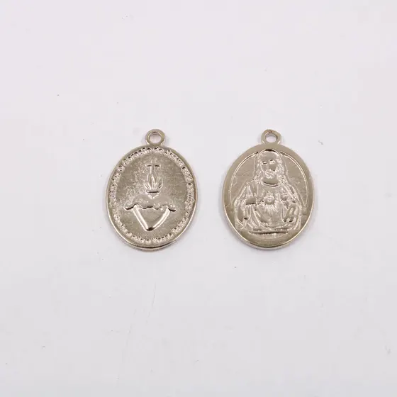 Pingente Medalha Coracao De Cristo 29Mm Em Zamac Com 12 Pecas - Niquel