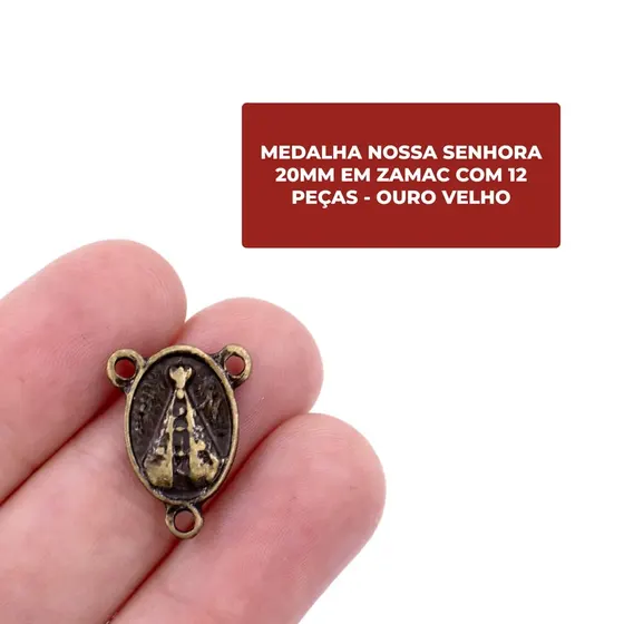 Entremeio Nossa Senhora 20Mm Em Zamac Com 12 Pecas - Ouro Velho