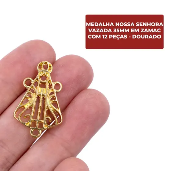 Entremeio Nossa Senhora Vazada 35Mm Em Zamac Com 12 Pecas - Dourado