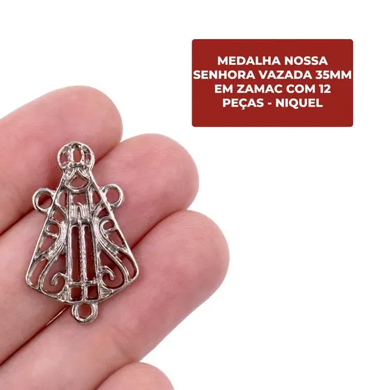 Entremeio Nossa Senhora Vazada 35Mm Em Zamac Com 12 Pecas - Niquel