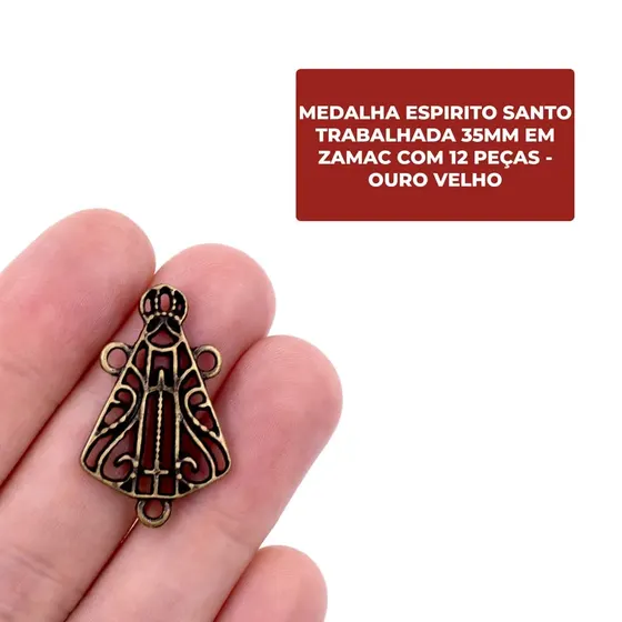 Entremeio Espirito Santo Trabalhada 35Mm Em Zamac Com 12 Pecas - Ouro Velho