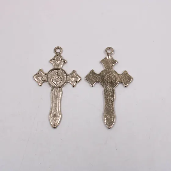 Pingente Cruz Com Sagrado Coracao 56X31Mm Em Zamac Com 12 Pecas - Niquel